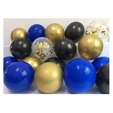 Imagem de Balões pretos ouro azul royal - balões de confete para formatura homens solteiros decoração de festa de aniversário suprimentos de decoração de 30,48 cm 50 pacotes (preto + azul royal + ouro)