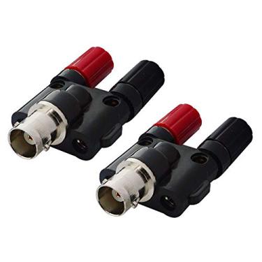 Imagem de BNC fêmea para dupla banana fêmea soquete de ligação pós-RF Coaxial adaptador divisor conector pacote com 2