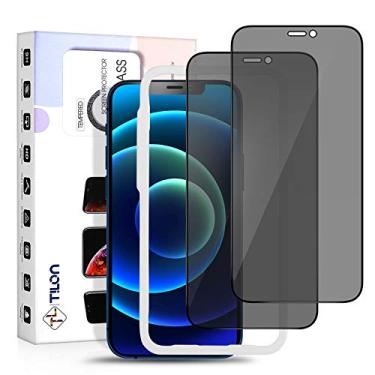Imagem de TILON (Pacote com 2) Protetor de tela para iPhone compatível com iPhone 12 Pro Max 6,7 polegadas, protetor de tela de cobertura completa antiespião filme de vidro temperado ultra transparente