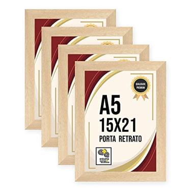Imagem de Quero Mais Quadros Kit 4 Porta Retratos 15x21 Moldura A5 Acabamento Laminado com Vidro para Foto (Carvalho)