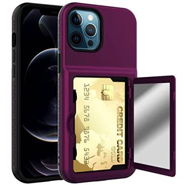 Imagem de Capa de telefone de armadura espelhada de maquiagem para iphone 12 pro 12 pro max carteira slide slots para cartão tampa traseira, t7, para iphone 12 pro