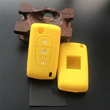 Imagem de YJADHU Capa de chave de carro de borracha de silicone para proteger a pele dobrável com 3 botões, apto para Citroen C2 C4 C5 Picasso Xsara C5 C6 C8, amarelo