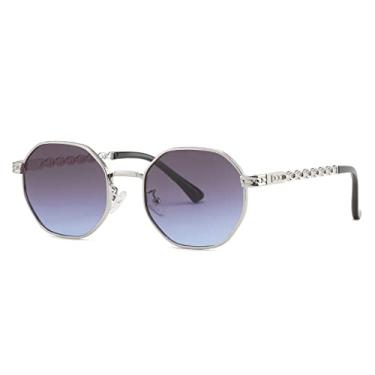 Imagem de Óculos de Sol Polígono Feminino Masculino Óculos de Sol Quadrado Lady Metal Retro Openwork Pernas Octógono Gafas De Sol,C07 Prata CinzaAzul,Tamanho Único