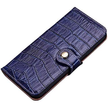 Imagem de RAYESS Capa de telefone flip de couro com textura de crocodilo, carteira de capa de telefone com suporte de cartão para Apple iPhone 13 Pro (2021) 6,1 polegadas (cor: azul)