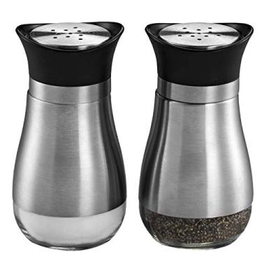 Imagem de (Black) - MITBAK Salt and Pepper Shakers (2-Pc. Set) Modern Stainless-Steel w/Clear Glass Bottom Compact Cooking, Kitchen and Dining Room Use Classic, Refillable Design (Black)
