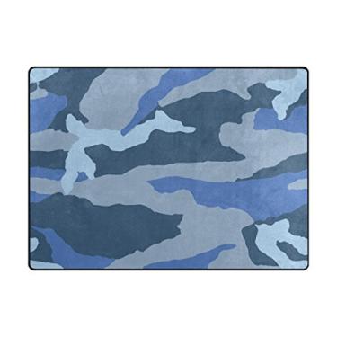 Imagem de ColourLife Camuflagem azul cinza tapete leve tapete tapete macio tapete decoração para quarto de crianças sala de estar 160 x 122 cm