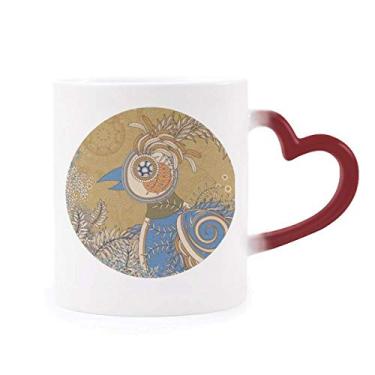 Imagem de Caneca de flor com faisão dourado Ukiyo-e folhas sensíveis ao calor Copo de grés que muda de cor vermelha
