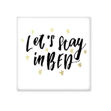 Imagem de Pedra de parede com citação Let's Stay in Bed feita à mão, azulejo de cerâmica brilhante para banheiro e cozinha