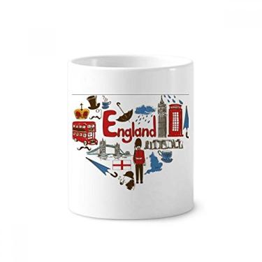 Imagem de England Love Heart UK Bandeira nacional escova de dentes caneca branca copo de cerâmica 355 ml