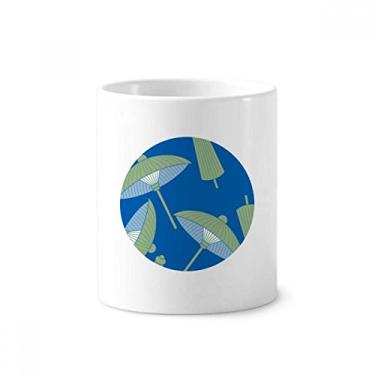 Imagem de Guarda-chuva de papel verde, estampa de nuvem, suporte para caneta, caneca de cerâmica, suporte para lápis