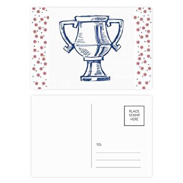 Imagem de Cartão postal azul troféu do campeonato de futebol com flores de Natal comemorativas cartão postal Blessing