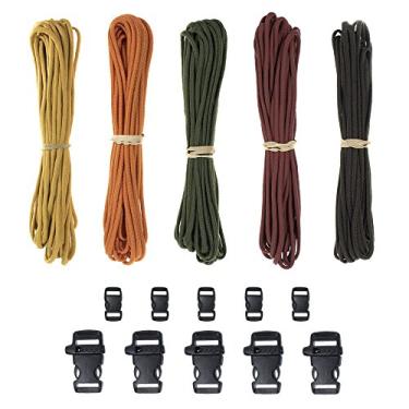 Imagem de Kit de pulseiras de paraquedista – 5 cordas de 7,5 m de paraquedista 550 com 10 fivelas de liberação lateral – perfeito para casa, carro, uso de emergência e pulseiras de artesanato