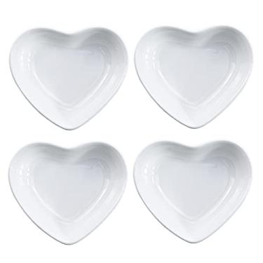Imagem de Socosy – Pratos para temperar molhos de cerâmica multiuso em forma de coração, tigela para aperitivos de sushi, tigela para pratos de prato (conjunto com 10), Branco, 4 PCS