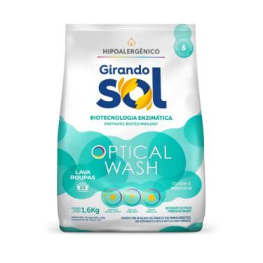 Imagem de Girando Sol Lava Roupas Em Pó Hipoalergênico 1 6Kg Sabão Em Pó Lava Roupa Para Peles Sensíveis Verde Optical Wash Biotecnologia Enzimática Rende 20 Lavagens