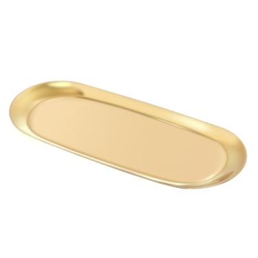 Imagem de Stainless Steel Towel Tray Storage Tray Dish Plate Tea Tray Fruit Trays Cosmetics Jewellery Organiser, Gold, Oval
