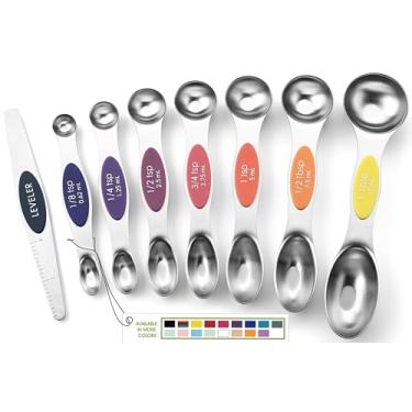Imagem de Spring Chef Conjunto de 8 colheres de medição magnéticas de aço inoxidável com nivelador, colher de chá e colher de sopa, utensílios de cozinha para assar e cozinhar, cabe em potes de especiarias -