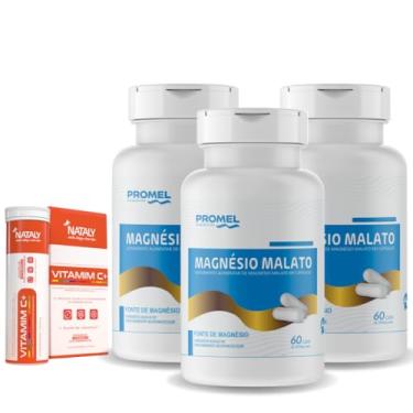 Imagem de Kit Com 3 - Magnésio Malato Promel 60 Capsulas de 500mg + 1 Vitamim C+