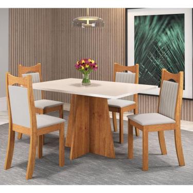 Imagem de Conjunto de Jantar Mesa Retangular Laisa com 4 Cadeiras Dalas Mel/Blonde/Marfim