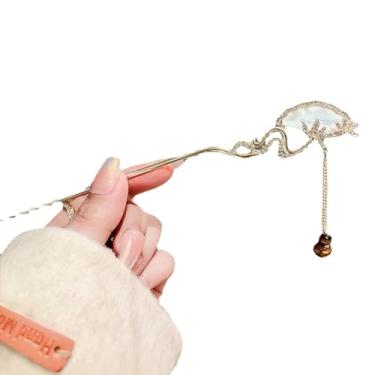 Imagem de Grampo de cabelo com borla de folha de bambu estilo antigo acessórios de Hanfu de