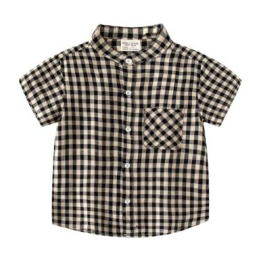 Imagem de Yueary Camiseta Toddle Girls Boys manga curta gola lapela botão para baixo cor bloco casual verão linda camiseta infantil bebê, Preto, 100/2-3 Y