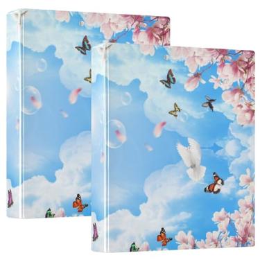 Imagem de Pastas de caderno de 3 anéis, borboletas, flores azuis, pastéis de caderno de 3 cm com capa de bolso, pacote com 1/2 fichários, material escolar, 200 folhas