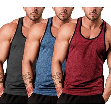 Imagem de COOFANDY Pacote com 3 camisetas masculinas regatas de ginástica com costas em Y, sem mangas, para musculação, fitness, musculação, Vermelho/preto/azul marinho, 3G