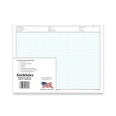 Imagem de GeekNavy Bloco de papel gráfico isométrico, 50 folhas por bloco, grade de 0,6 cm, grade azul não reproduzível, para profissionais, estudantes e entusiastas (paisagem de 21,5 cm x 28 cm, 1 pacote)