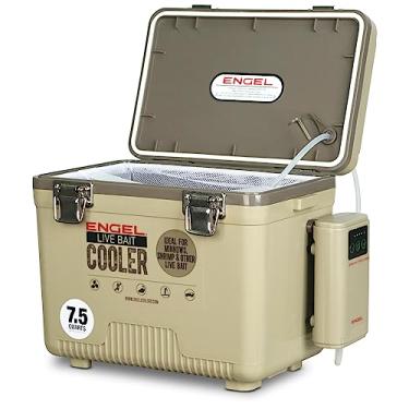 Imagem de ENGEL Cooler Pro de 7,5 litros para pesca - Minnow portátil e balde de isca com aerador recarregável de íon de lítio - Tan (7,5 Qt)