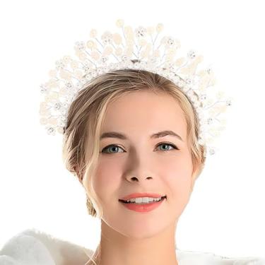 Imagem de deladola Faixa de cabelo feminina pérola flor strass branco joia de cabelo brilhante acessórios para cabeça (prata)