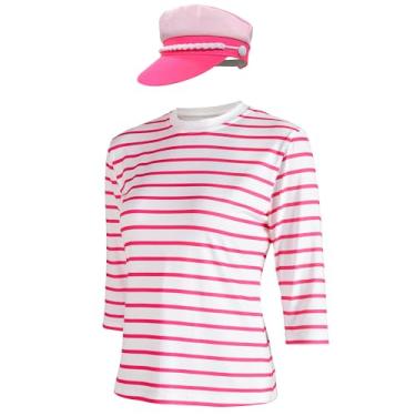 Imagem de Fantasia de marinheiro filme cosplay dia dos namorados camisa listrada com chapéu de marinheiro para homens e mulheres, Feminino, P