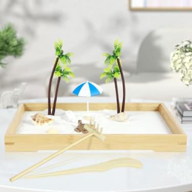 Imagem de Kit de jardim zen, kit de jardim zen japonês, conjunto de areia zen faça você mesmo, mini decoração zen de mesa, jardim engraçado meditação areia zen, bonsai artificial bandeja de areia zen kit de jog