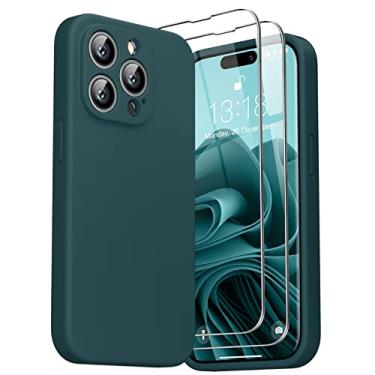 Imagem de GOODVISH Capa de silicone 3 em 1 projetada para iPhone 14 Pro 2022, com 2 pacotes de películas protetoras, capa completa [proteção aprimorada da câmera] capa 14pro macia de 6,1 polegadas [forro de microfibra antiarranhão], verde escuro