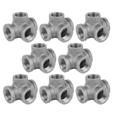 Imagem de Tee de saída lateral de 1/2 polegada (4 vias) Conexão de tubo de ferro fundido industrial, pacote com 8 por Pipe Decor, componentes de tubulação para mesas de construção, cadeiras, prateleiras e móveis personalizados, serve para tubos de meia polegada, pacote com oito