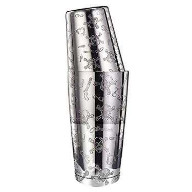Imagem de Coqueteleira Boston de aço inoxidável com padrão gravado – 2 peças de coqueteleira ponderada de 510 g e 800 ml, kit de coqueteleira de martini para ferramentas profissionais de bar (padrão de caveira)