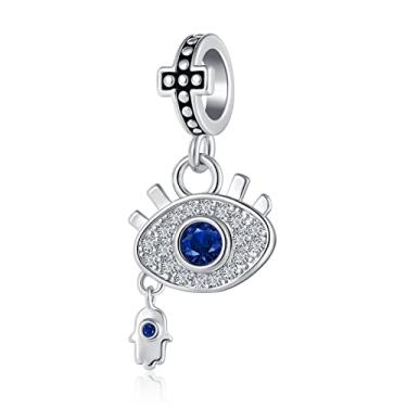 Imagem de TCHYUN Pingentes de olho turco azul pingente Hamsa mão de Fátima berloque berloque berloque para mulheres e meninas para pulseiras Pandora, Cobre, Sem Pedra Preciosa