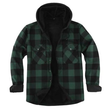 Imagem de Askdeer Camisa masculina de flanela de ajuste regular, camisas de pelúcia xadrez, manga comprida, camisa casual com bolso, Painel verde A02, Medium