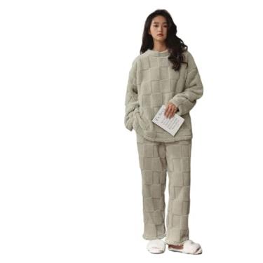 Imagem de LUBOSE Conjunto de pijama feminino de lã super macio conjunto de pijama de flanela conjunto de 2 (GG, verde 2)
