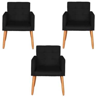 Imagem de Kit 3 Poltronas Decorativa para Sala de Estar Recepção Sala de Espera estofada pés palito madeira MOBLAN Decor (Preto)