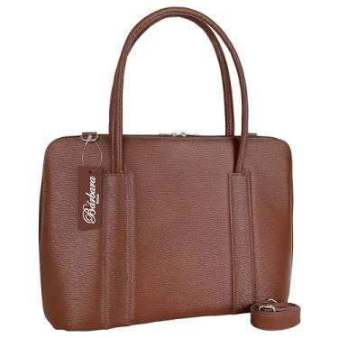 Imagem de Maleta Executiva Feminina Pasta Notebook Tablet Bolsa Social Casual Laptop Ombro Transversal 14 15 15.6 15,6 16 17 Polegadas (Chocolate-riscadinho, Padrão)