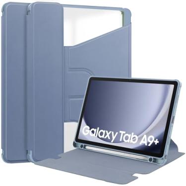 Imagem de Capa traseira transparente compatível com Samsung Galaxy Tab A9 Plus SM-X210/SM-216/SM-X218 11 polegadas com suporte para caneta, suporte giratório de 360 ​​graus Folio Flip Smart Tablet Cover Auto Sl