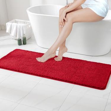 Imagem de MIULEE Tapete de banheiro vermelho extra grosso antiderrapante tapete de banho macio felpudo microfibra absorvente água para chuveiro lavável na máquina (61 x 182 cm)