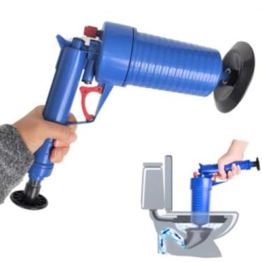 Imagem de Desentupidor Manual de Alta Pressão para Privada Vaso Pia Ralo e Cano Pistola Bomba de Ar Reutilizável com 4 Bicos Adaptadores Rápido Potente e Econômico Azul