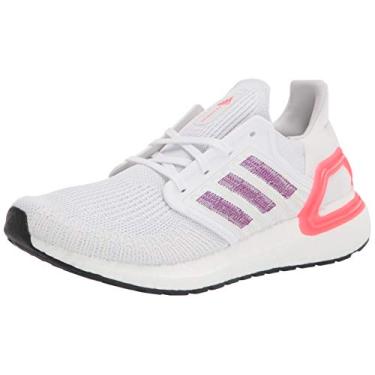 Imagem de adidas Tênis de corrida feminino Ultraboost 20, Branco/Roxo glório/Vermelho choque, 6.5