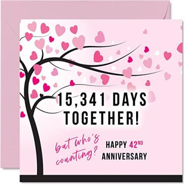 Imagem de Cartão engraçado de aniversário de 42 anos para esposa ou marido - 15341 dias juntos - I Love You Gifts, Happy 42nd Wedding Anniversary Cards for Partner, 5,7 x 5,7 polegadas Cartões comemorativos para aniversários de quarenta e segundos