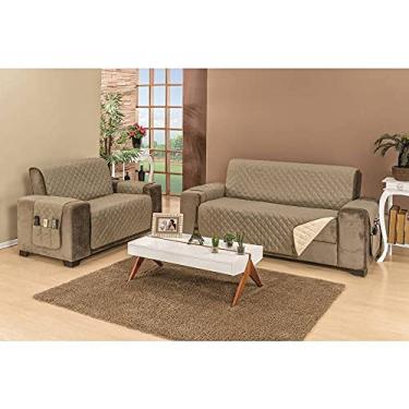 Imagem de Protetor De Sofá Manu 2 E 3 Lugares King Liso Dupla Face Tecido Microfibra Kaqui/Palha