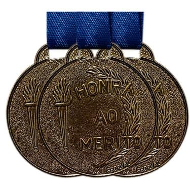 Imagem de Kit 100 Medalhas Honra Ao Mérito Participação Escola 35mm bronze