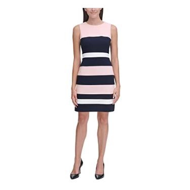 Imagem de Tommy Hilfiger Vestido feminino de crepe Scuba, Rosa bailarina/capitão do céu/marfim, 42