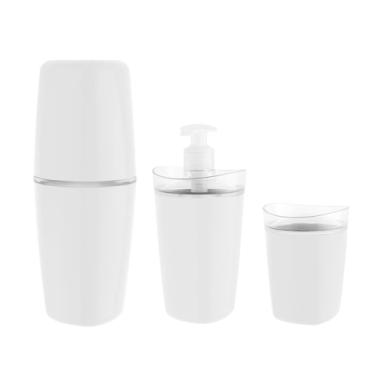 Imagem de Kit Banheiro Lavabo 3Pçs Porta Escova Sabonete Líquido Algodão Cotonetes (Branco)