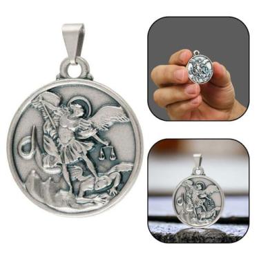 Imagem de Pingente Medalha de São Miguel Arcanjo Grande Prateado - FORNECEDOR 1