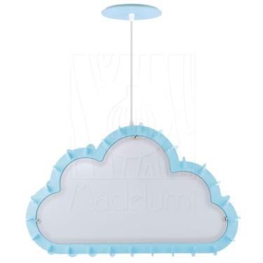Imagem de Luminária Pendente Madeira Nuvem 50cm Azul Claro Infantil - Madelumi